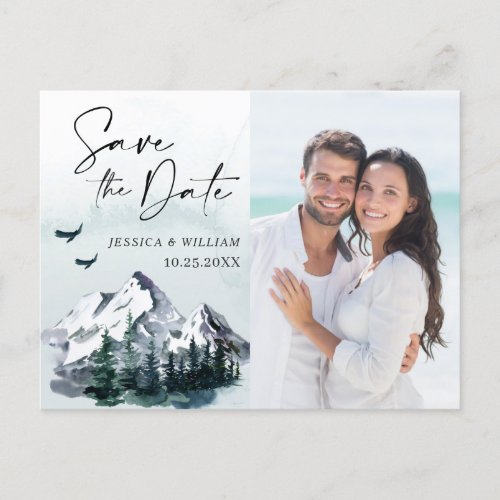 Watercolor Mountains PHOTO Wedding Save the Date  Postcard