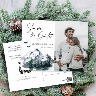 Watercolor Mountains PHOTO Wedding Save the Date Postcard