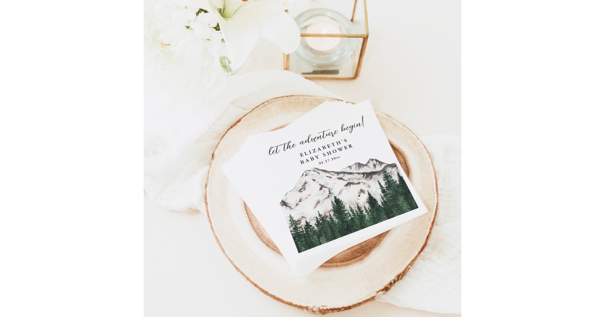 Watercolor Mountains Pine Forest Baby Shower Napkins | Zazzle