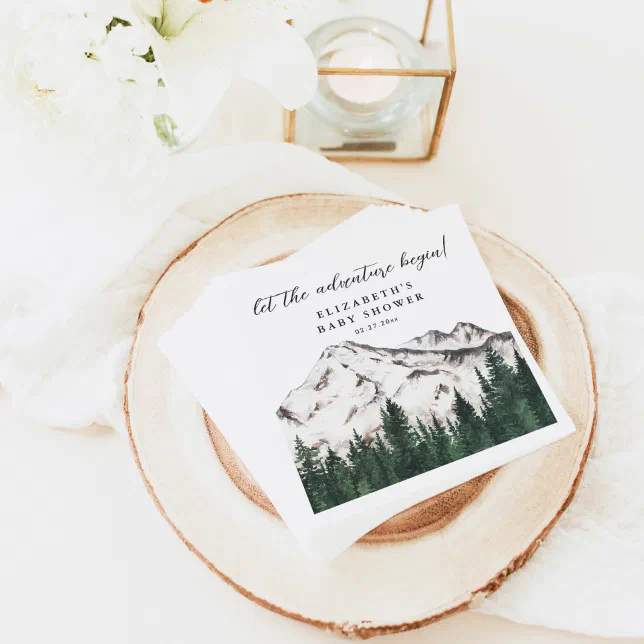 Watercolor Mountains Pine Forest Baby Shower Napkins | Zazzle