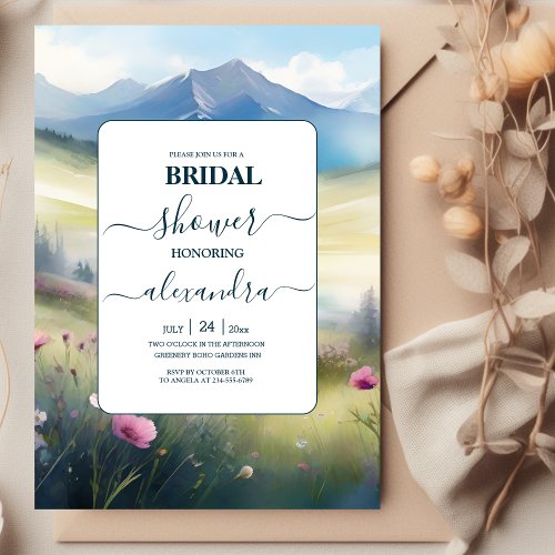 Watercolor Mountains Pine Forest Bridal Shower Invitation
