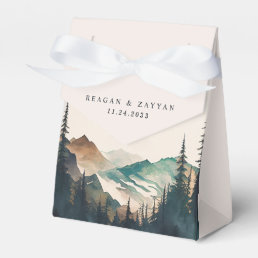 Watercolor Mountains Pine Forest Wedding Favor Boxes