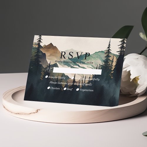 Watercolor Mountains Pine Forest Wedding RSVP
