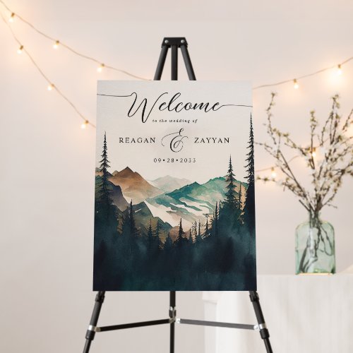 Wedding Signs And Banners 10 Watercolor Mountains Pine Forest Wedding Welcome Foam Board