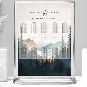 Watercolor Mountains Pine Wedding Seating Chart