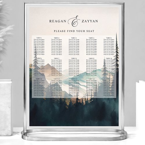 Watercolor Mountains Pine Wedding Seating Chart