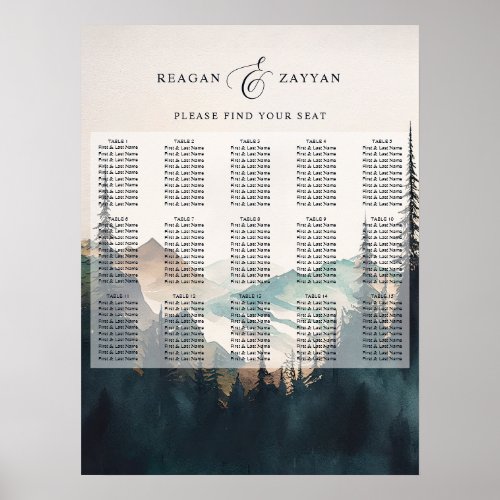 Watercolor Mountains Pine Wedding Seating Chart