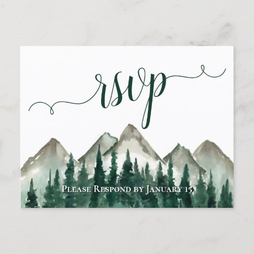 Watercolor Mountains  Pines Wedding RSVP Postcard