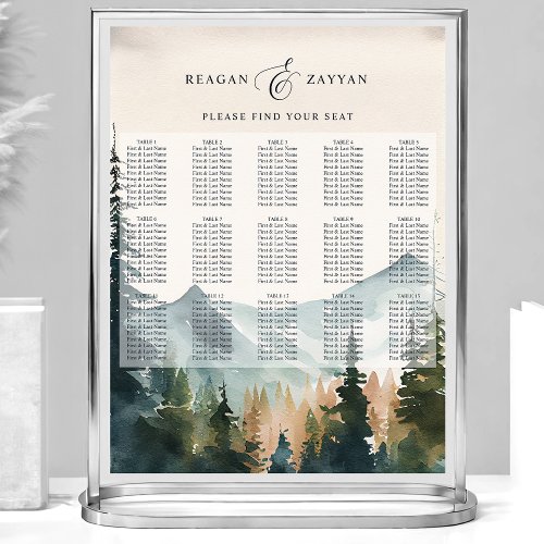 Watercolor Mountains &Amp;Amp; Pines Wedding Seating Chart