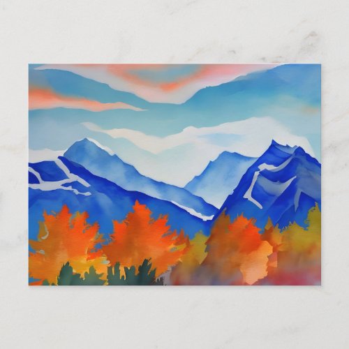 Watercolor Mountains Range Postcard