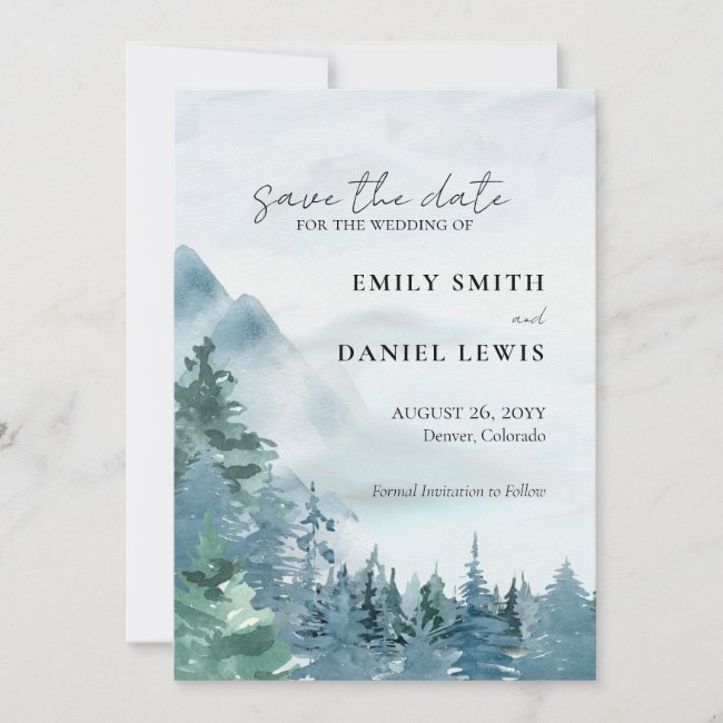 Watercolor Mountains Wedding Dusty Blue Rustic