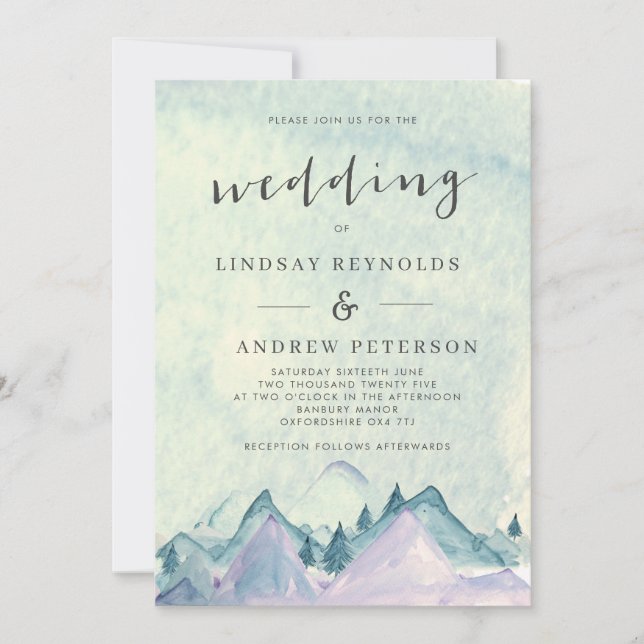Watercolor Mountains Wedding Invitation (Front)