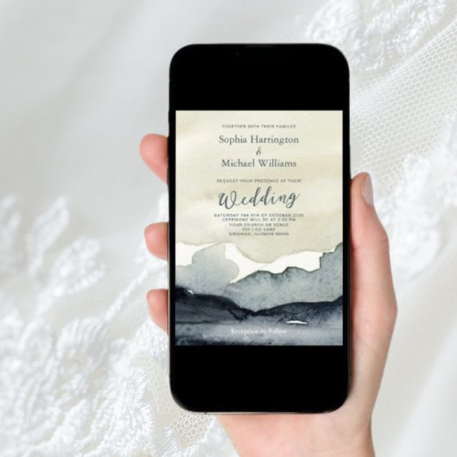 Watercolor Mountains Wedding Invitation QR Code (Creator Uploaded)