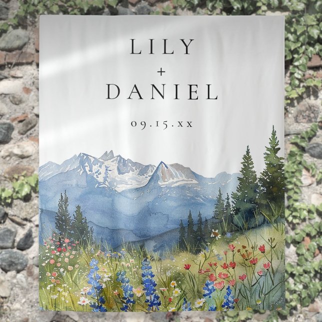 Watercolor Mountains Wedding Photo Booth Backdrop (Watercolor Mountains Wedding Photo Booth Backdrop)