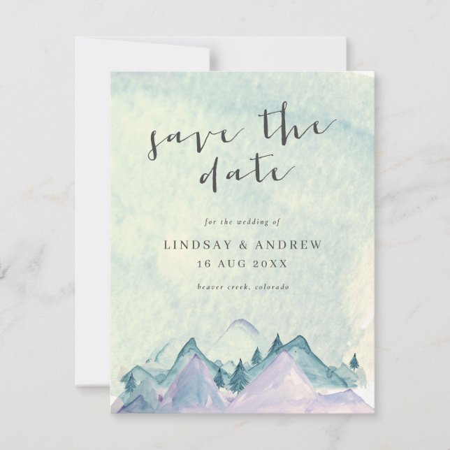 Watercolor Mountains Wedding Save the Date Invitation (Front)