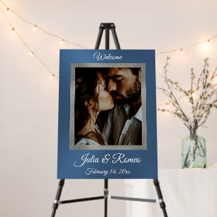 Watercolor Mountains Wedding Sign Blue 2