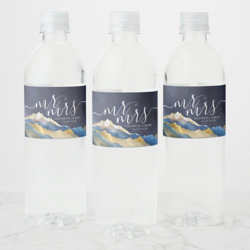 Watercolor Mountains Wedding Water Bottle Label
