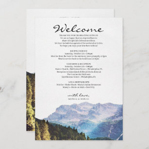 Watercolor Mountains Wedding Welcome Itinerary Program