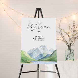 Watercolor mountains welcome baby shower foam board