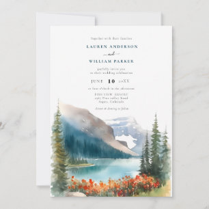 Watercolor Mountains Wildflower Wedding Invitation