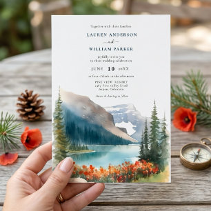 Watercolor Mountains Wildflower Wedding Invitation