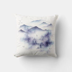 Watercolor mountains, winter landscape illustratio throw pillow