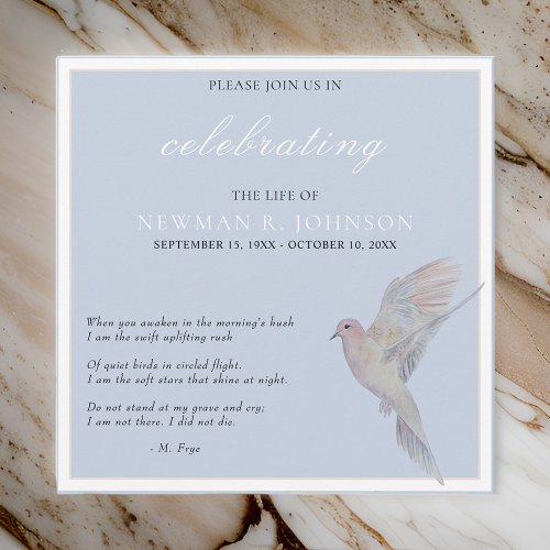 Watercolor Mourning Dove Celebration of Life Invitation