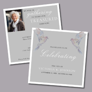 Watercolor Mourning Dove Celebration of Life Photo Invitation