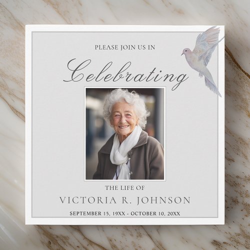 Watercolor Mourning Dove Celebration of Life Photo Invitation