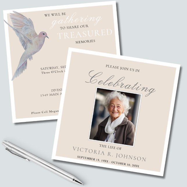 Watercolor Mourning Dove Celebration of Life Photo Invitation (Creator Uploaded)