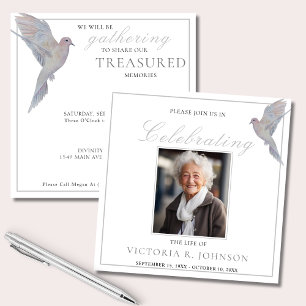 Watercolor Mourning Dove Celebration of Life Photo Invitation