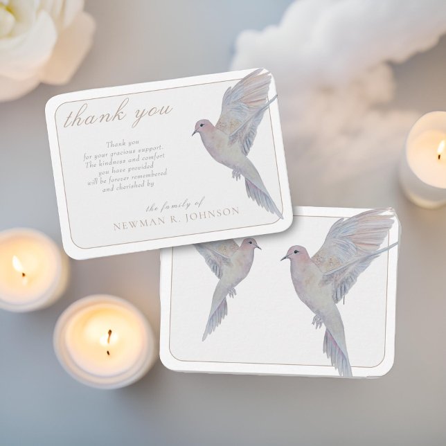 Watercolor Mourning Dove Memorial Thank You Note Card (Creator Uploaded)