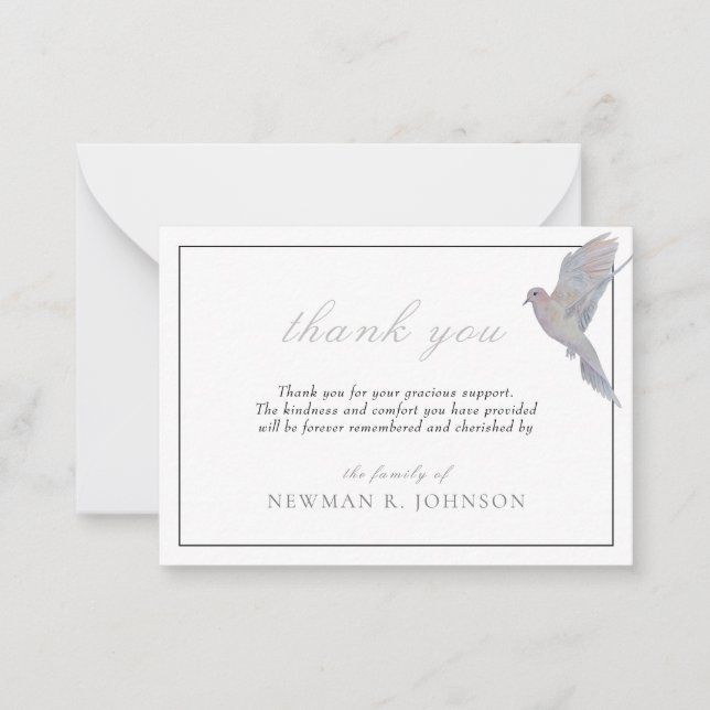 Watercolor Mourning Dove Memorial Thank You Note Card (Front)
