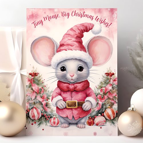 Watercolor Mouse Big Christmas Wishes Holiday Card