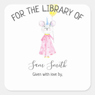 Watercolor mouse - for the library of square sticker