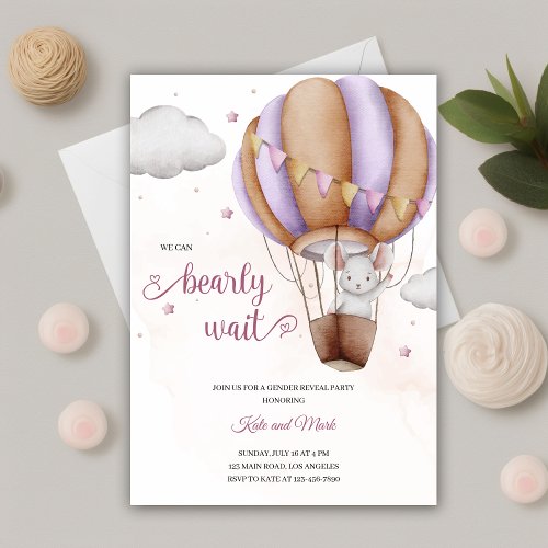 Watercolor Mouse in an Air Balloon Gender Reveal  Invitation