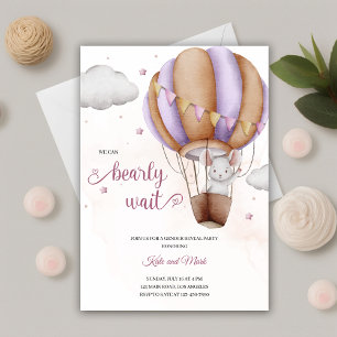 Watercolor Mouse in an Air Balloon Gender Reveal Invitation