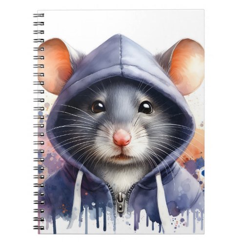 Watercolor Mouse in Dark Hoodie Splash Art  Notebook