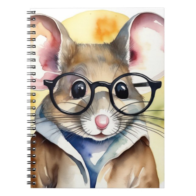 Watercolor Mouse With Glasses Notebook (Front)