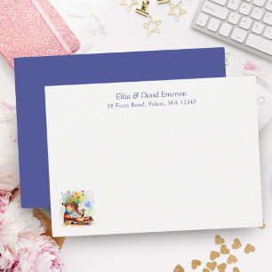 Watercolor Mouse With Wildflower Boot Note Card