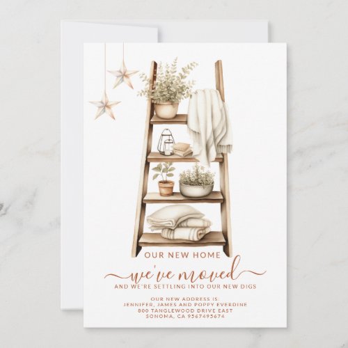 Watercolor Moving Home Ladder Shelf Announcement