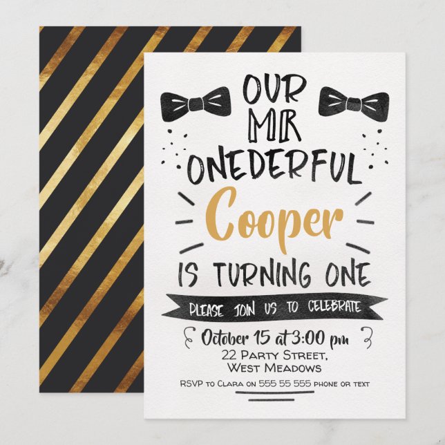Watercolor Mr Onederful 1st Birthday Invitation (Front/Back)