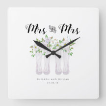 Watercolor Mrs & Mrs Clock Wedding Anniversary