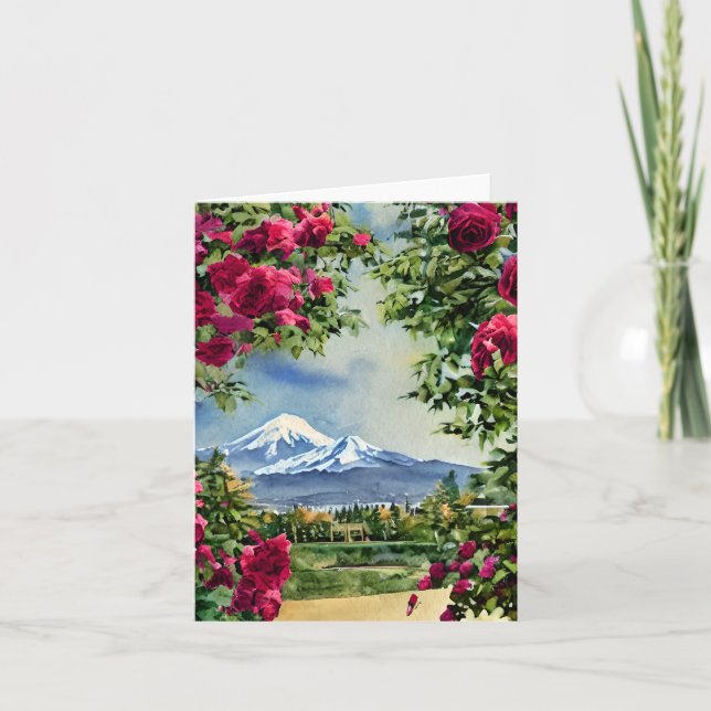Watercolor Mt Hoot and roses customizable Card (Front)