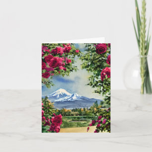Watercolor Mt Hoot and roses customizable Card
