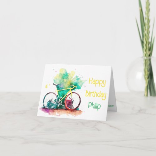 Watercolor MTB mountainBike cyclist Birthday Card