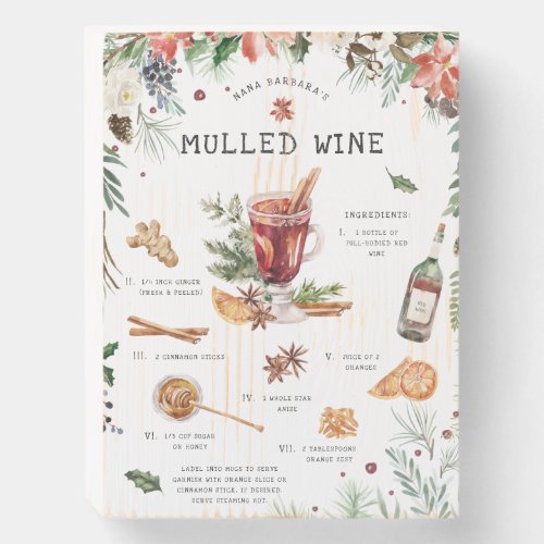 Watercolor Mulled Wine Recipe  Holiday Wooden Box Sign