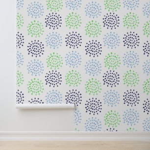 Watercolor Multi Color Blue Green Flowers Wallpaper