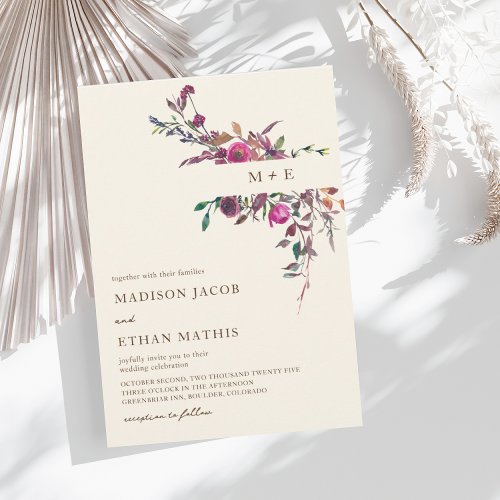 Watercolor Multi Color Floral  Wedding  Invitation