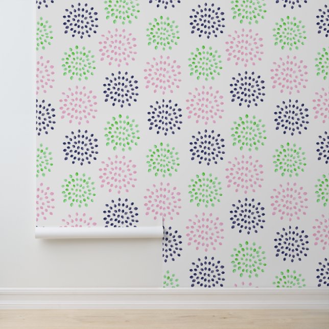 Watercolor Multi Color Pink Blue Green Flowers Wallpaper (Application)